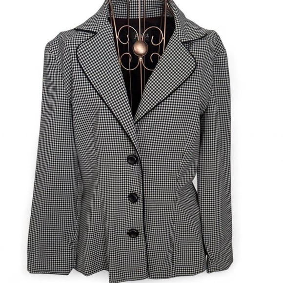 A-List Women's Blazer Jacket - Size L Black White Houndstooth Check Lined - Picture 1 of 3